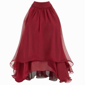 Cider Red Halter Neckline Knotted Layered Ruffle Hem Blouse Size L US8 NWT